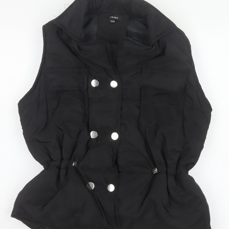 Rising Women's Black XS Padded Puffer Waistcoat Drawstring Pockets