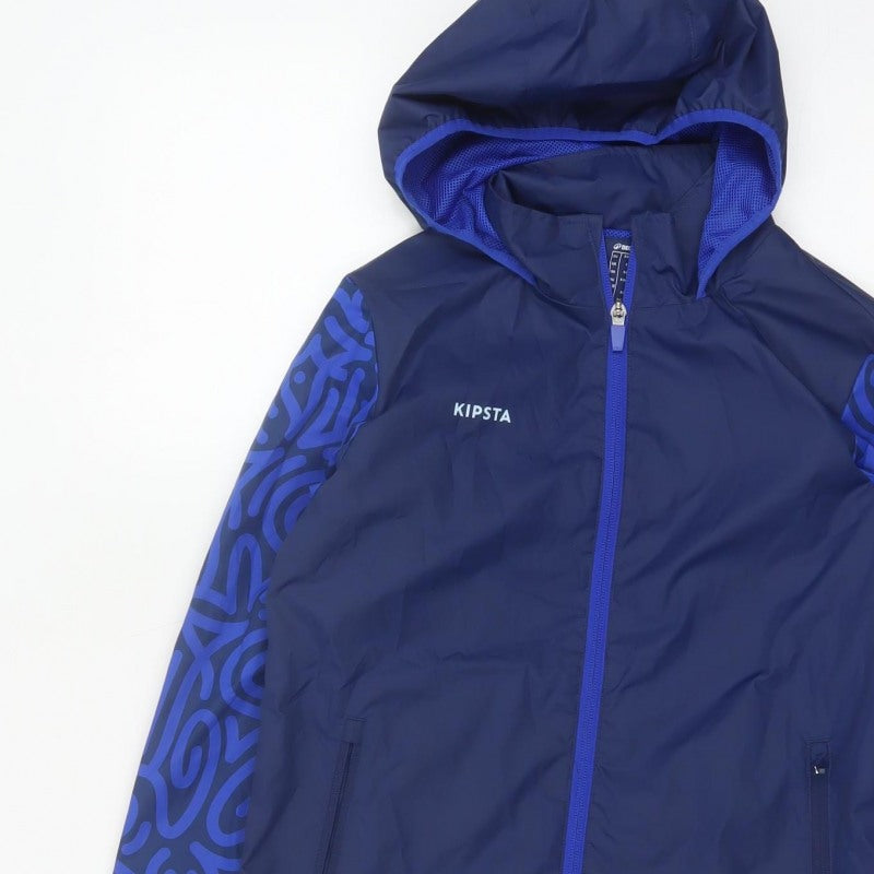 Additional view of Kipsta boys’ blue 8-9 years hooded windbreaker football jacket