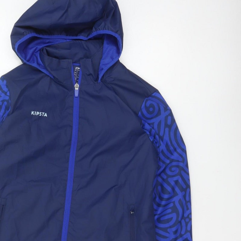Additional view of Kipsta boys’ blue 8-9 years hooded windbreaker football jacket
