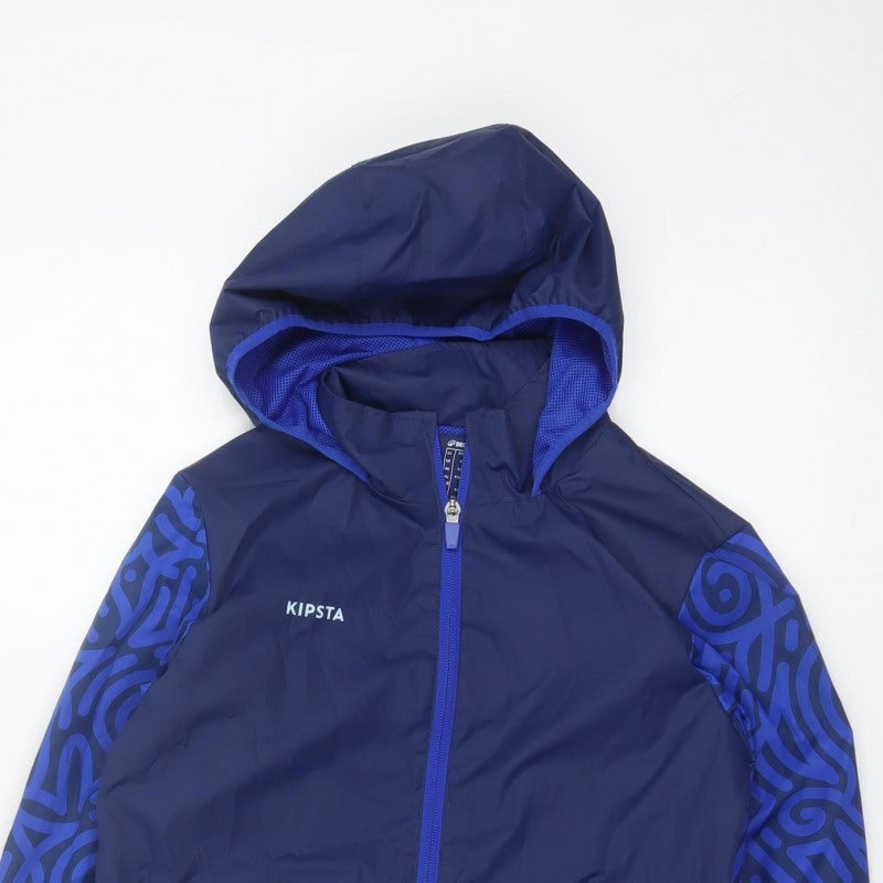 Additional view of Kipsta boys’ blue 8-9 years hooded windbreaker football jacket