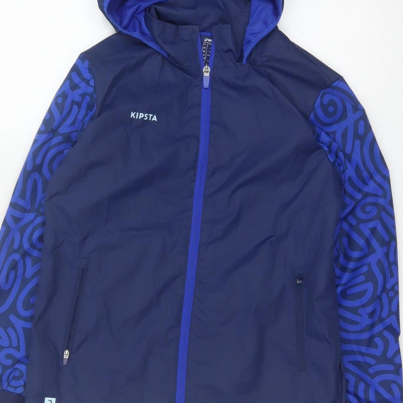 Additional view of Kipsta boys’ blue 8-9 years hooded windbreaker football jacket