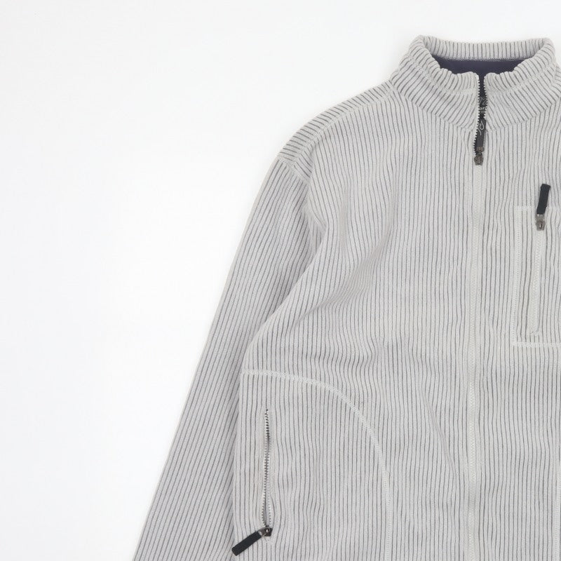 72 Oceanic Men’s Grey Striped Fleece Thermal Tech Jacket Size M Full Zip