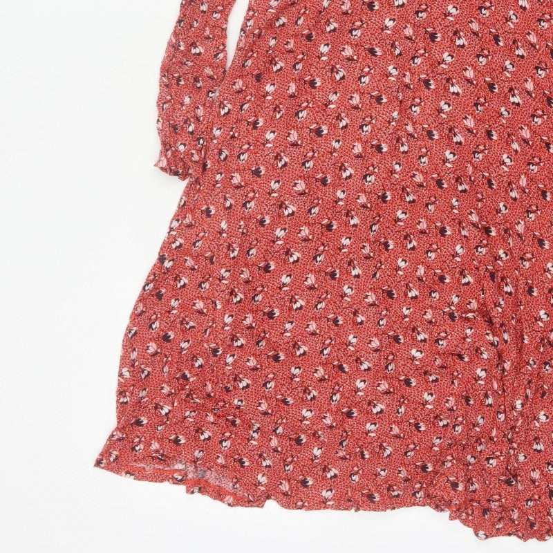 Boden Women Red Floral V-Neck Fit & Flare Knee Dress UK 12