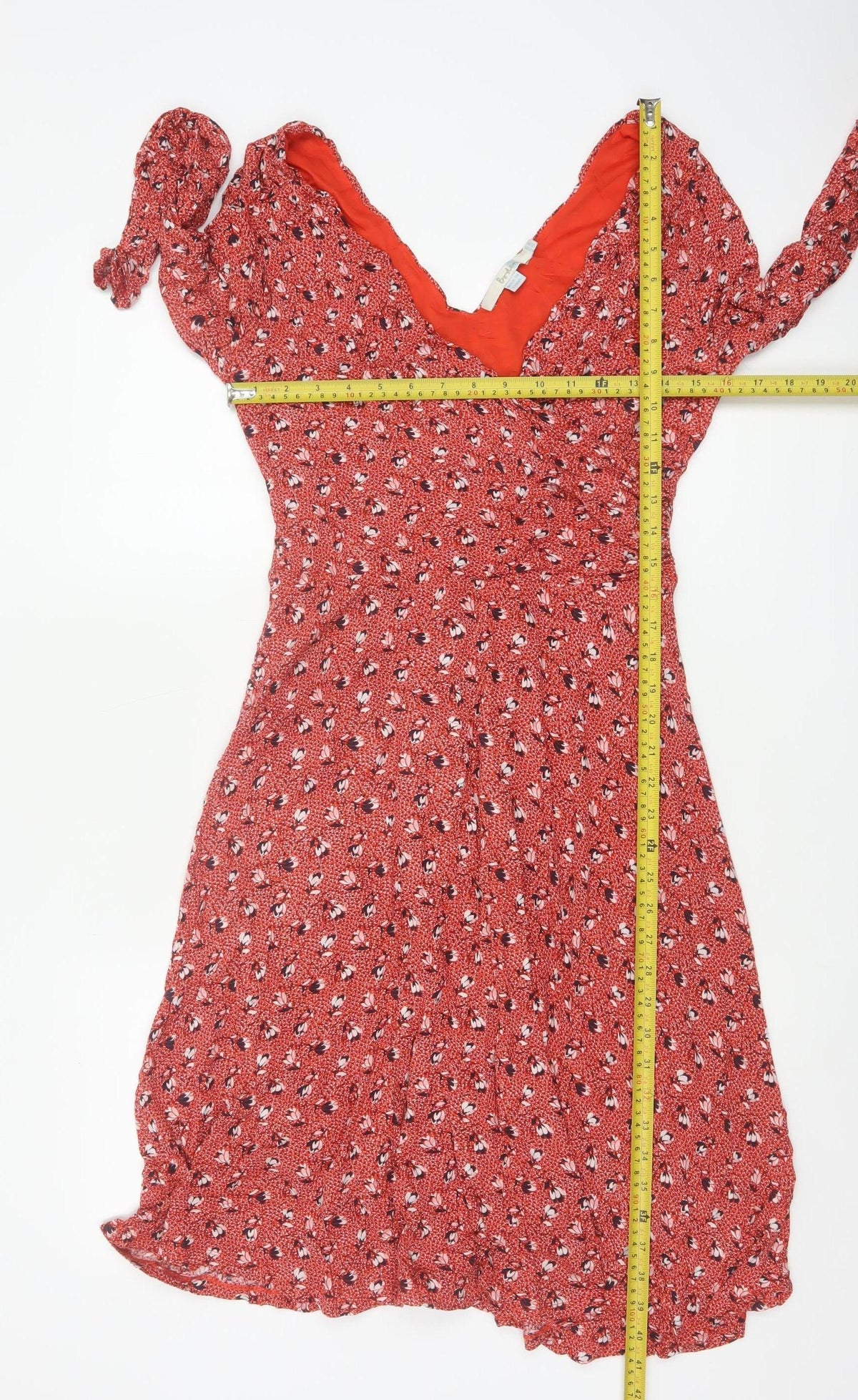 Boden Women Red Floral V-Neck Fit & Flare Knee Dress UK 12