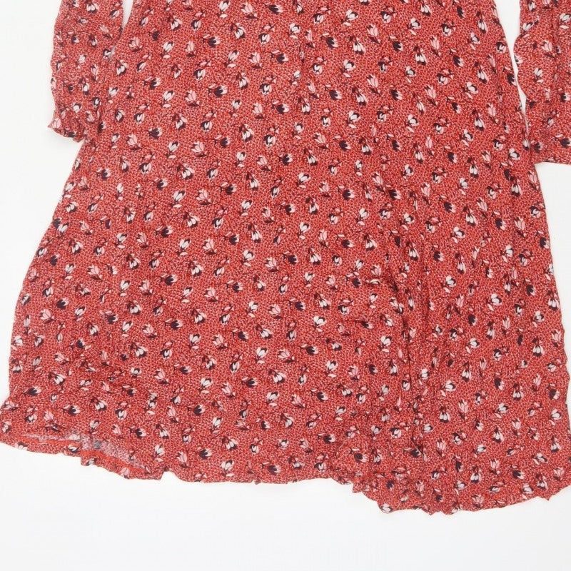 Boden Women Red Floral V-Neck Fit & Flare Knee Dress UK 12