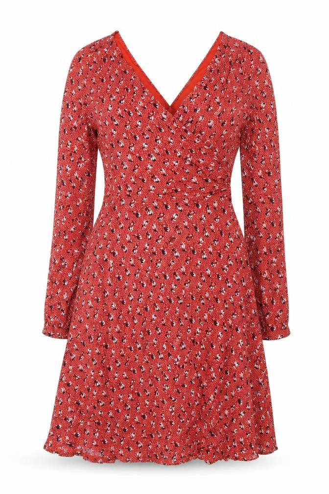 Boden Women Red Floral V-Neck Fit & Flare Knee Dress UK 12