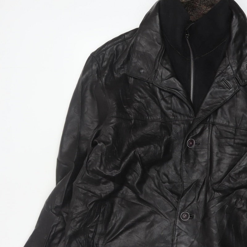 Trapper Men’s Black Leather Jacket UK 44 EU 54 Mid-Length Lined