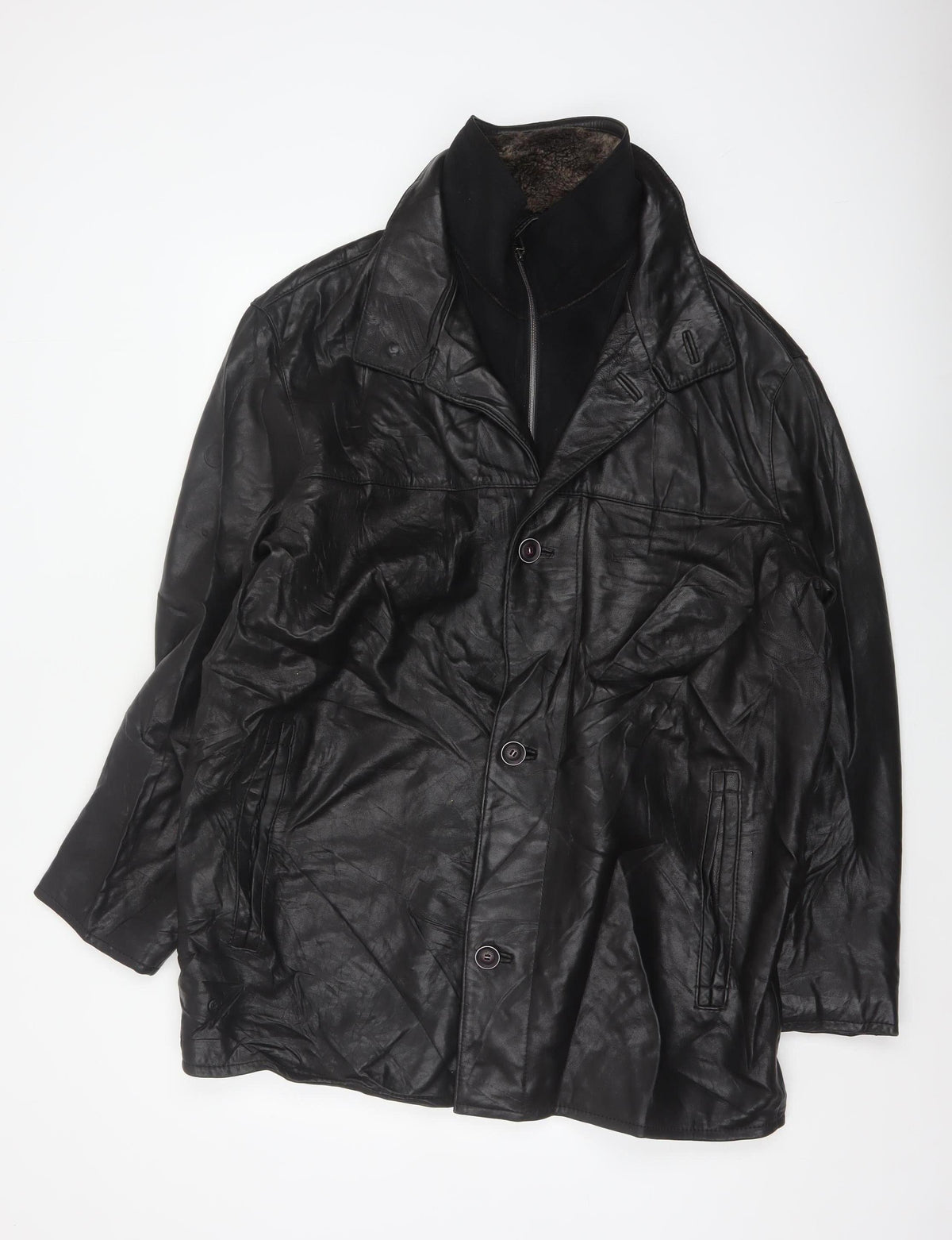 Trapper Men’s Black Leather Jacket UK 44 EU 54 Mid-Length Lined