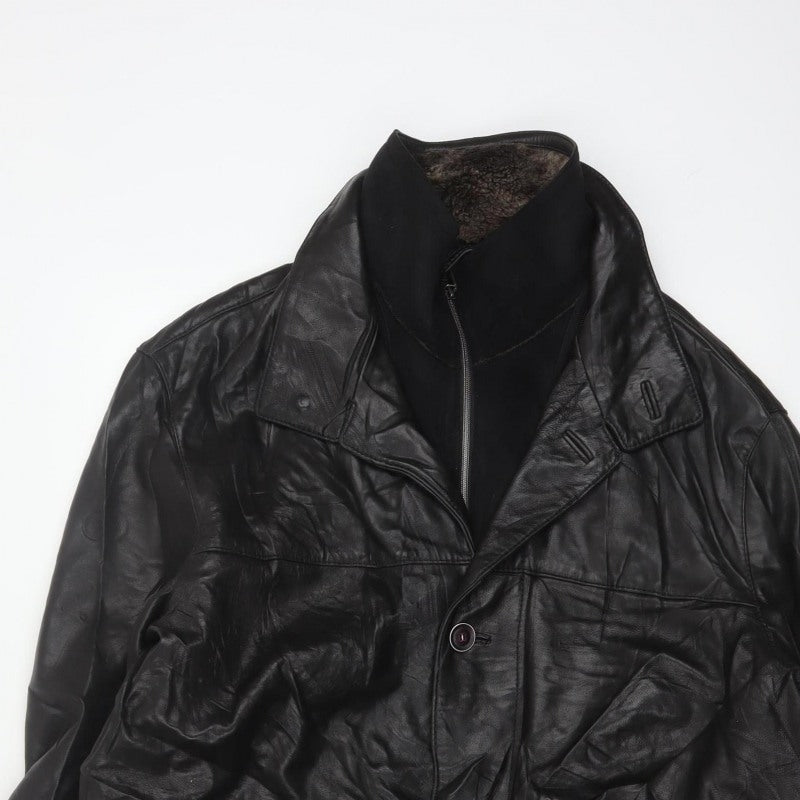 Trapper Men’s Black Leather Jacket UK 44 EU 54 Mid-Length Lined