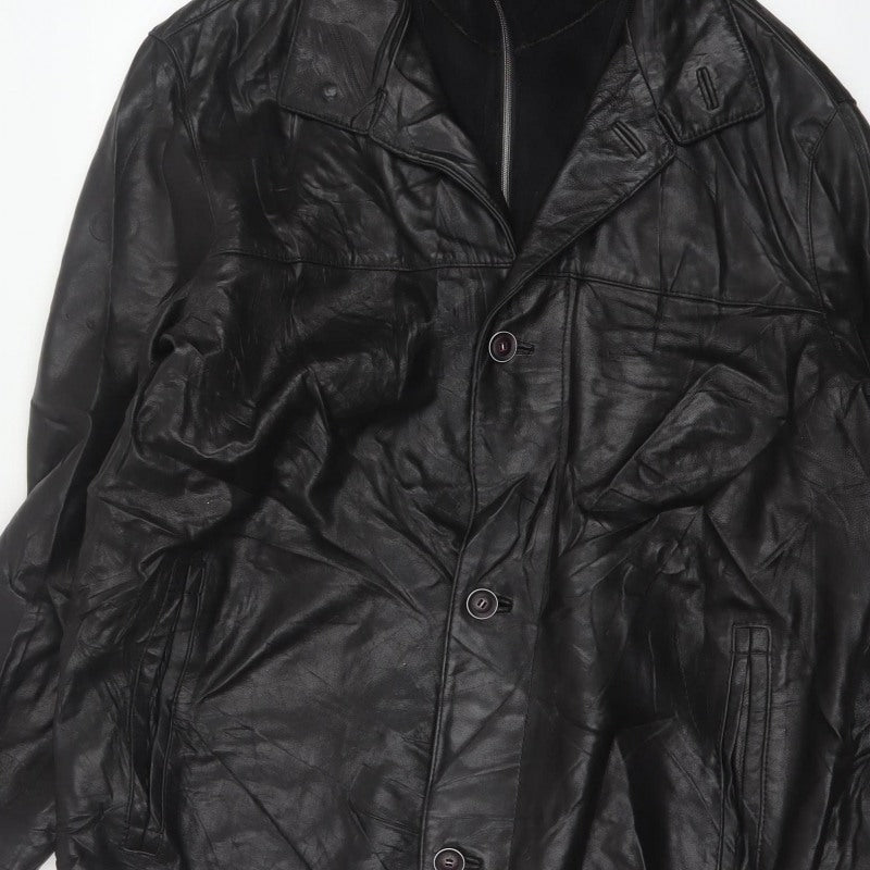 Trapper Men’s Black Leather Jacket UK 44 EU 54 Mid-Length Lined
