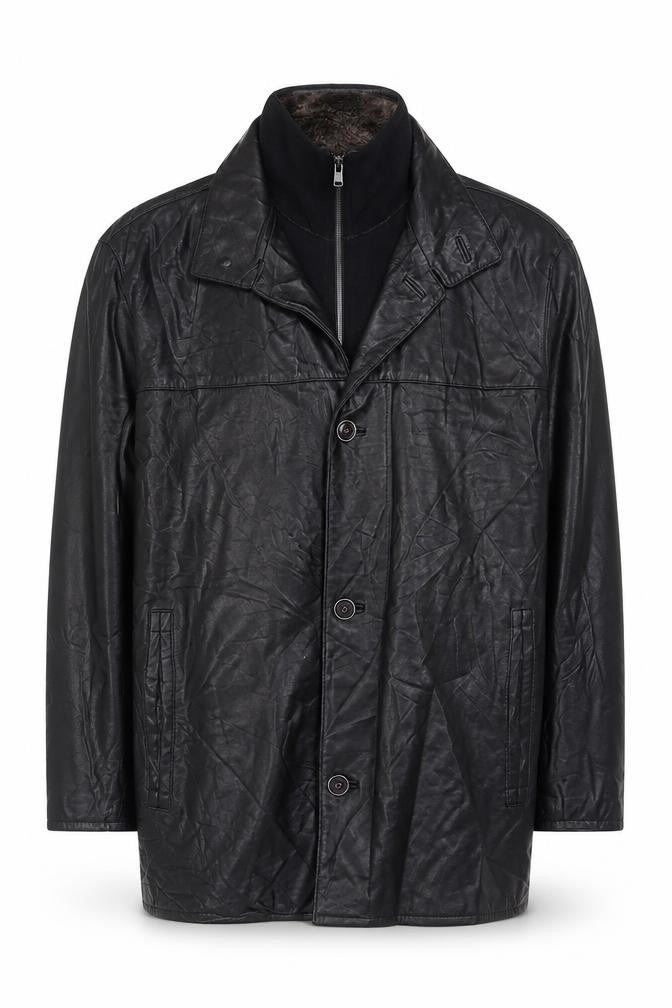 Trapper Men’s Black Leather Jacket UK 44 EU 54 Mid-Length Lined