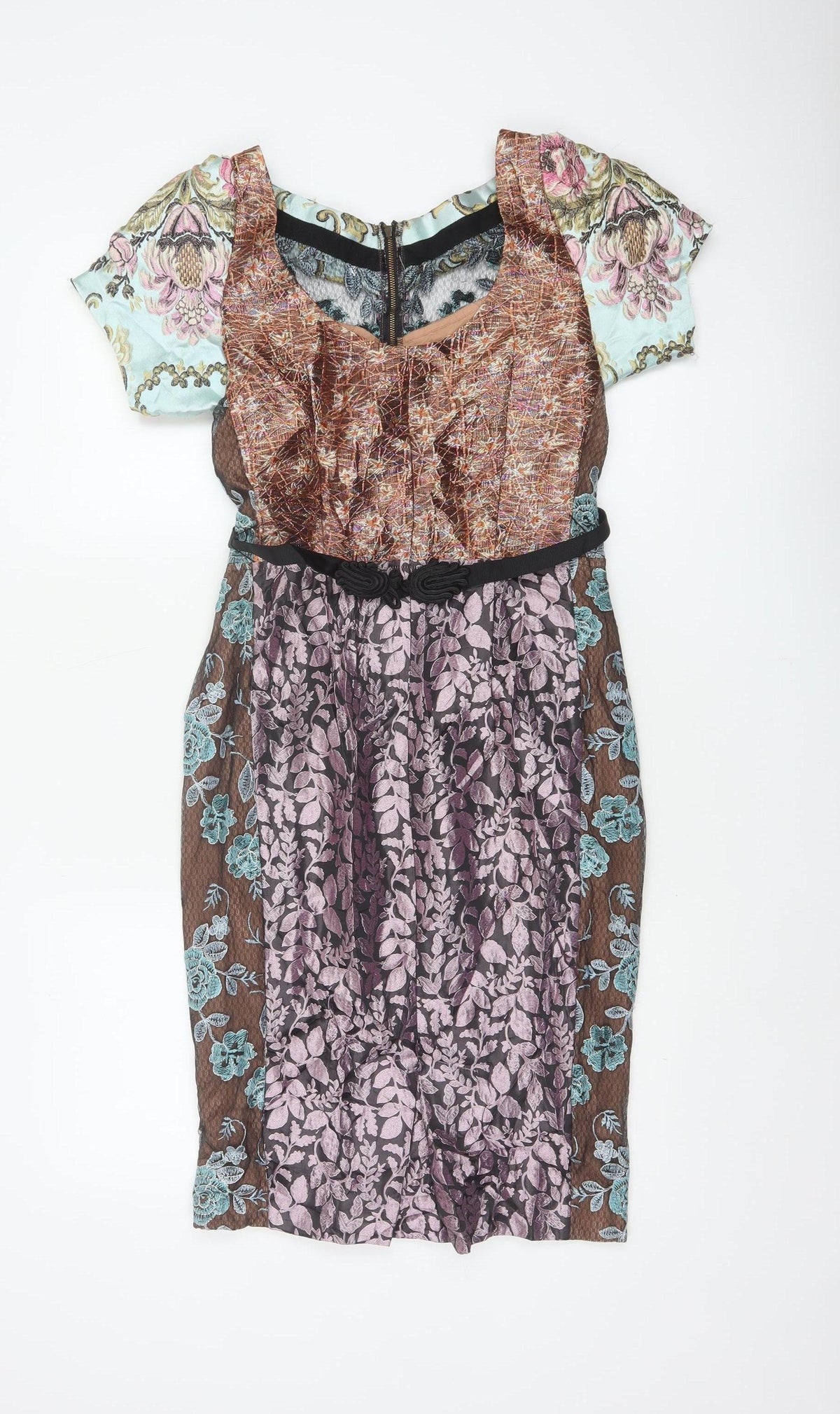 Byron Lars Women Multicoloured Floral Sheath Dress UK 8 Embroidered