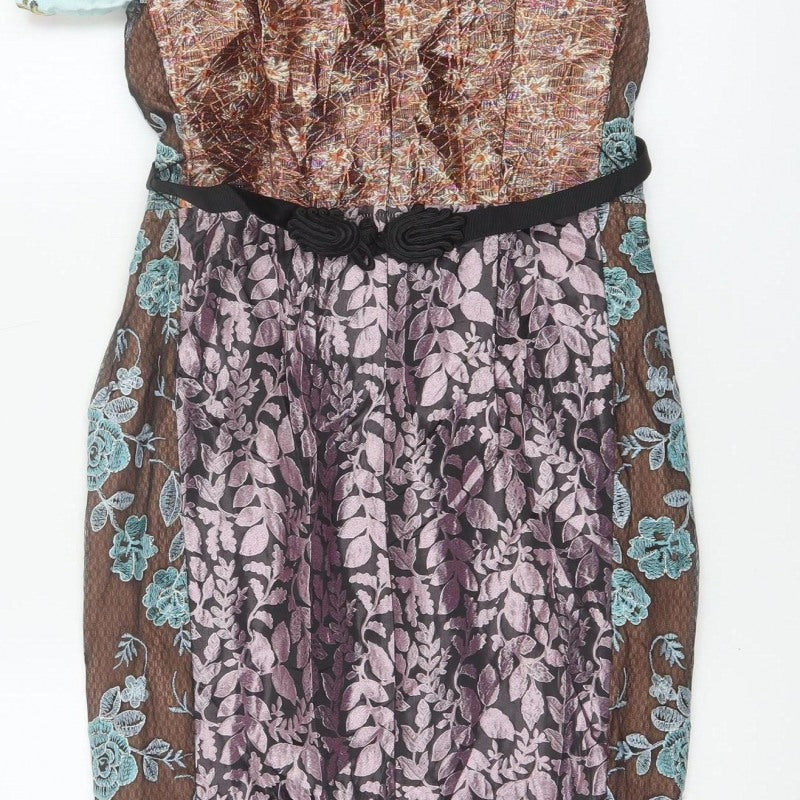 Byron Lars Women Multicoloured Floral Sheath Dress UK 8 Embroidered