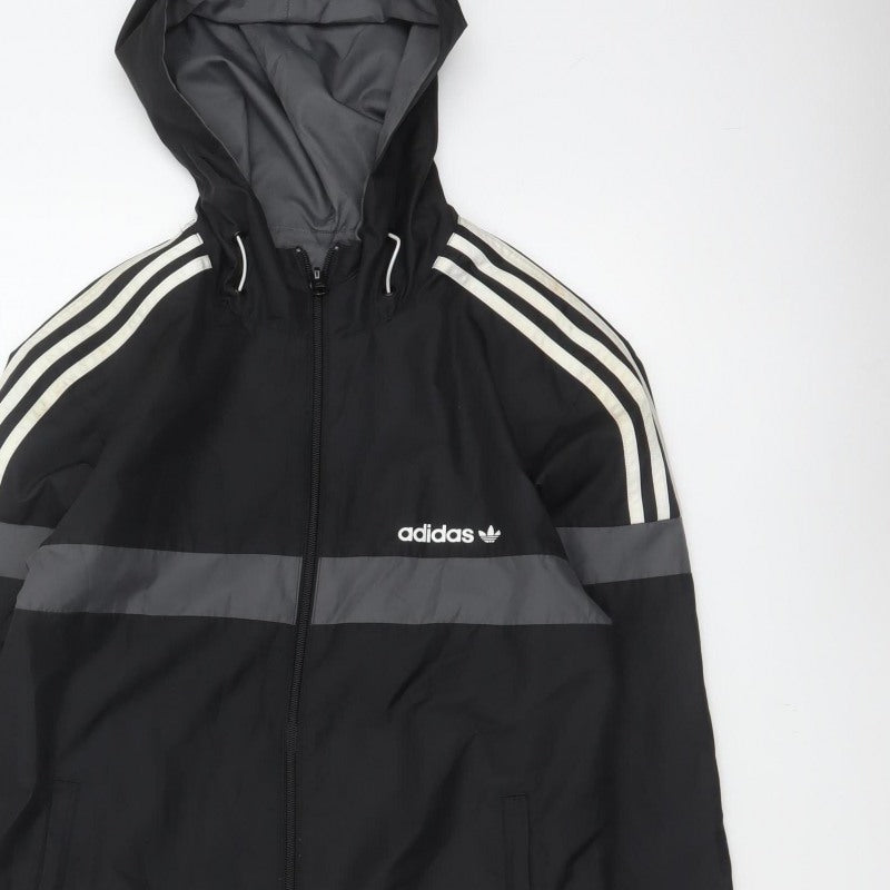 Adidas Originals Men's Black Grey XS Hooded Windbreaker 3 Stripe Jacket