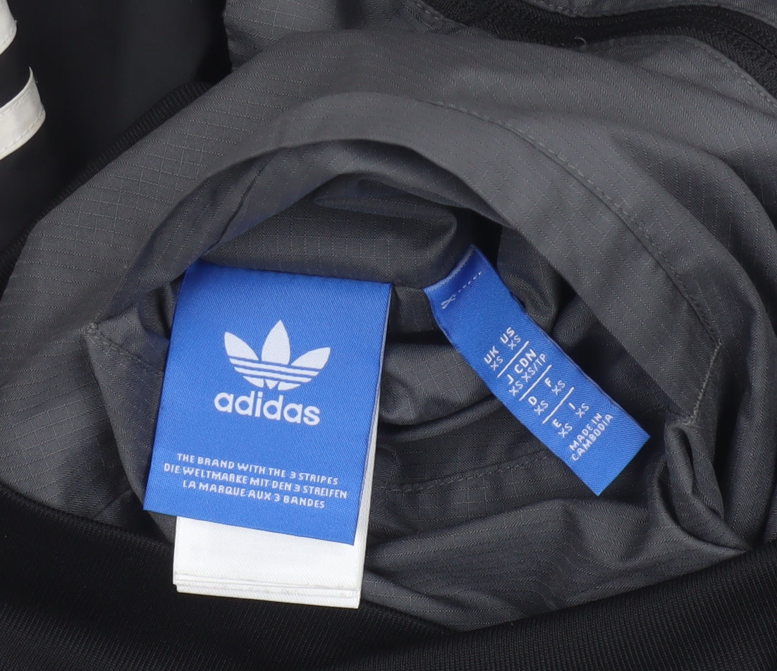 Adidas Originals Men's Black Grey XS Hooded Windbreaker 3 Stripe Jacket