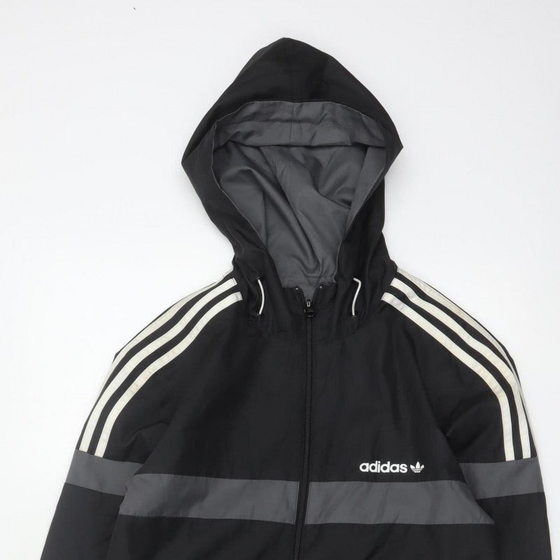 Adidas Originals Men's Black Grey XS Hooded Windbreaker 3 Stripe Jacket