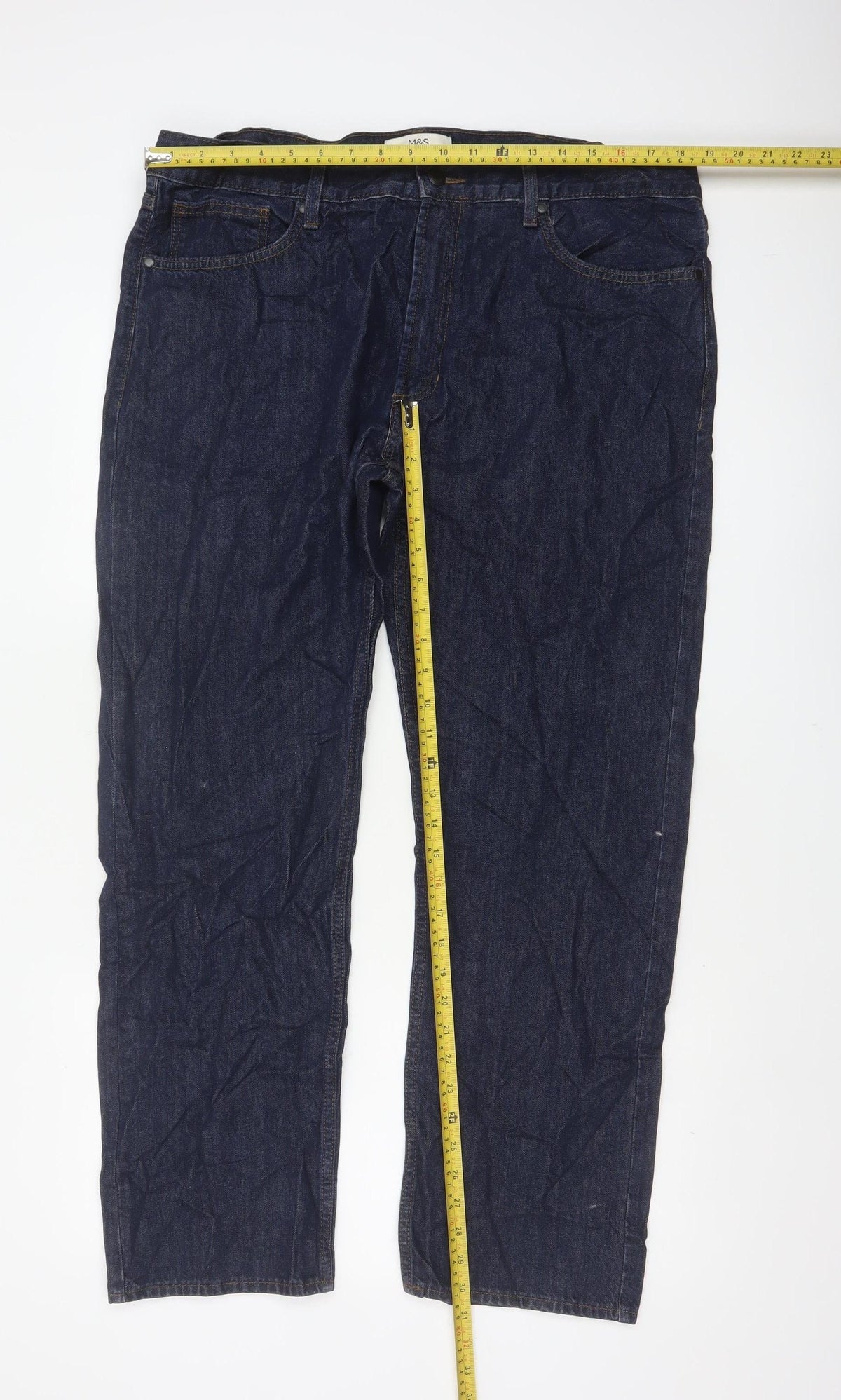 Marks and Spencer Men’s Blue 40/31 Straight Fit Cotton Jeans