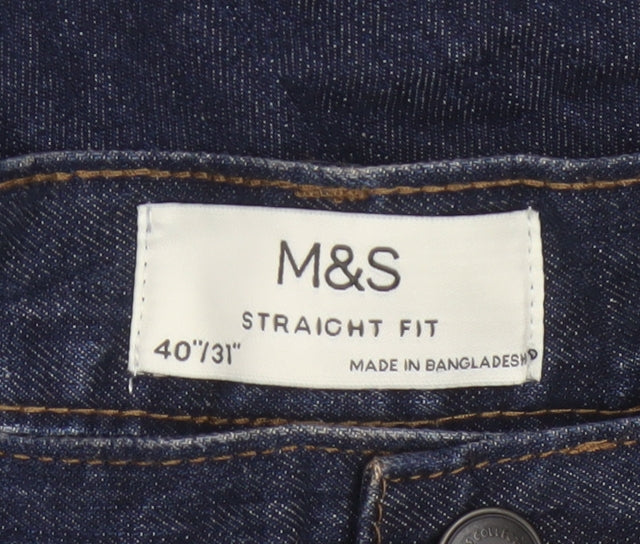 Marks and Spencer Men’s Blue 40/31 Straight Fit Cotton Jeans