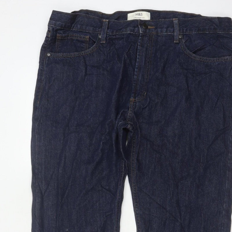 Marks and Spencer Men’s Blue 40/31 Straight Fit Cotton Jeans