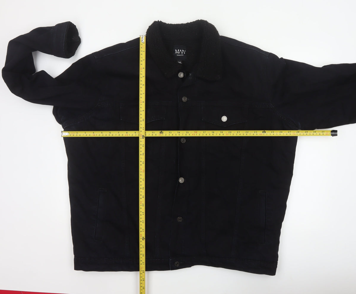 boohooMAN Men’s Black 4XL Denim Sherpa Collar Trucker Jacket