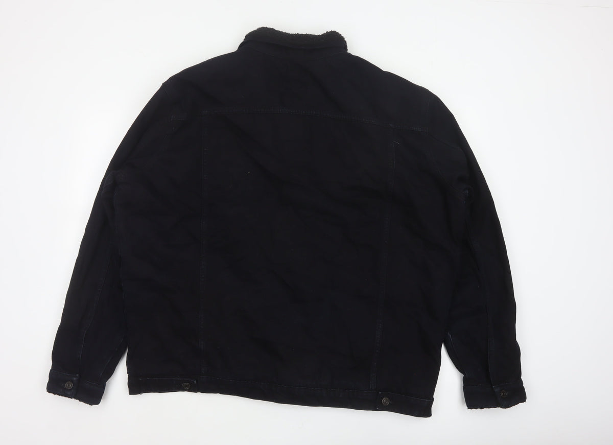 boohooMAN Men’s Black 4XL Denim Sherpa Collar Trucker Jacket