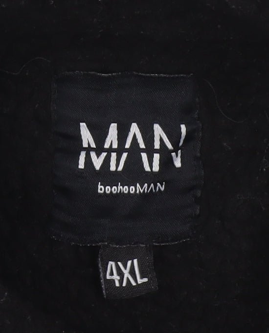 boohooMAN Men’s Black 4XL Denim Sherpa Collar Trucker Jacket