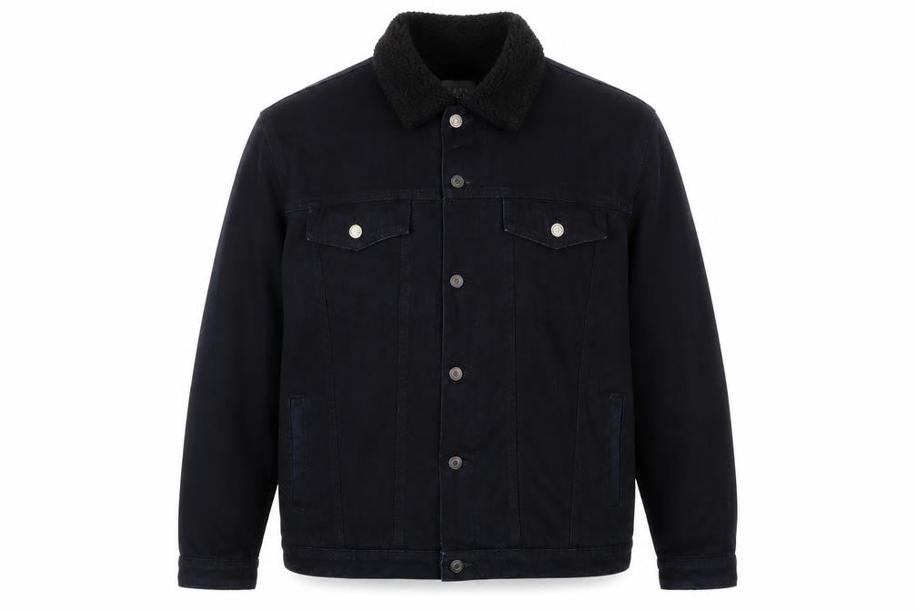 boohooMAN Men’s Black 4XL Denim Sherpa Collar Trucker Jacket