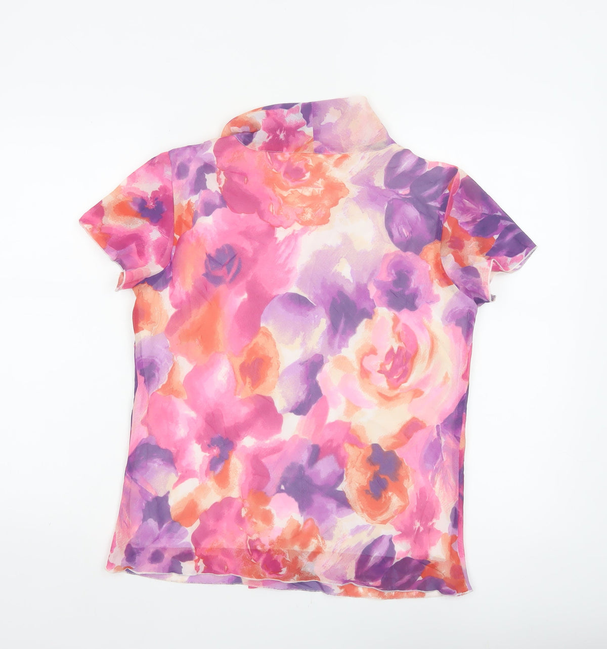 Anna Rose Women Pink Floral Chiffon Blouse UK 12 Short Sleeve Collared