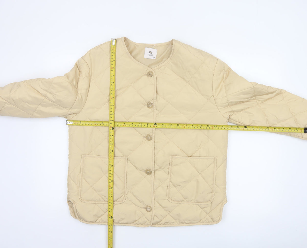 Tu Women Beige Size 12 Quilted Puffer Jacket Button Front Pockets