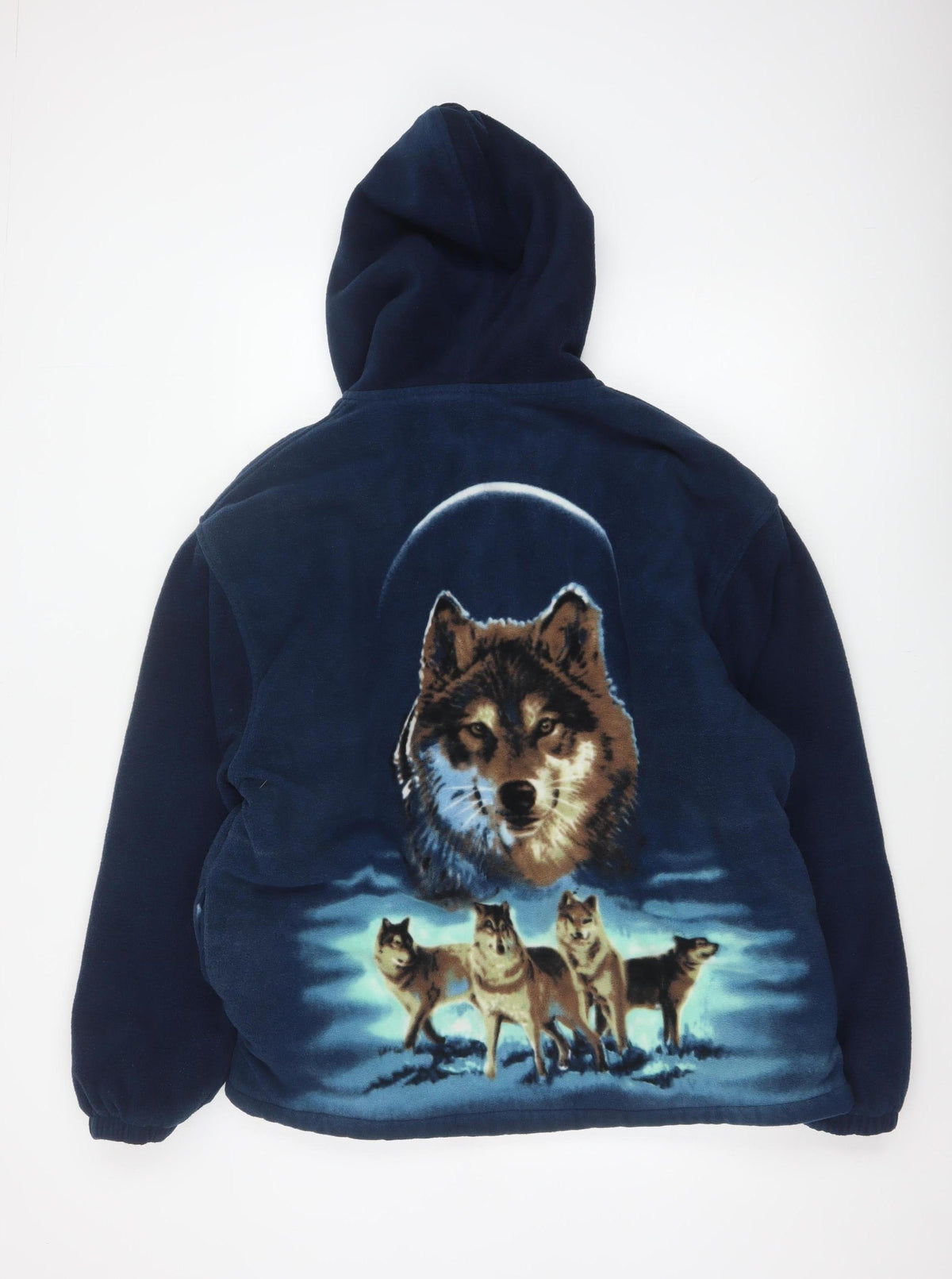 Port Nova Men's Blue XL Wolf Print Hooded Sherpa Lined Fleece Jacket