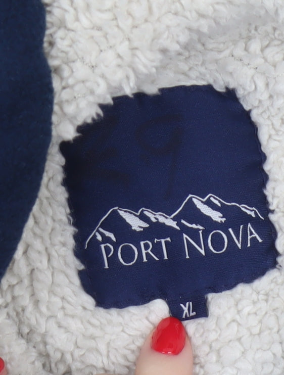 Port Nova Men's Blue XL Wolf Print Hooded Sherpa Lined Fleece Jacket