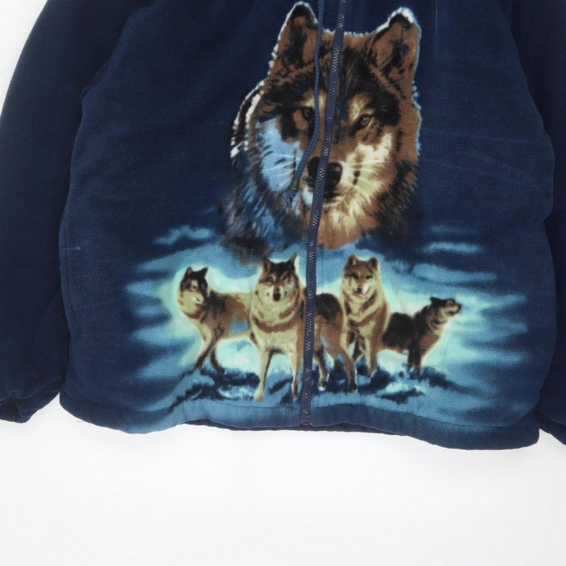 Port Nova Men's Blue XL Wolf Print Hooded Sherpa Lined Fleece Jacket