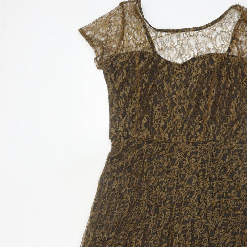 Lorrene Women Brown Lace Fit & Flare Knee Length Dress UK 12
