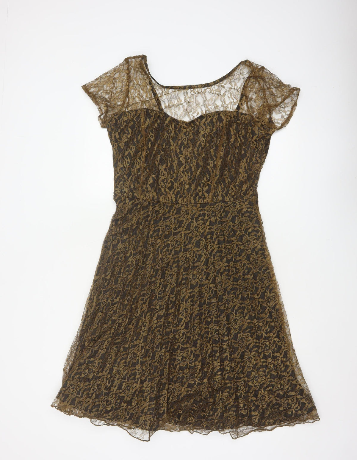 Lorrene Women Brown Lace Fit & Flare Knee Length Dress UK 12