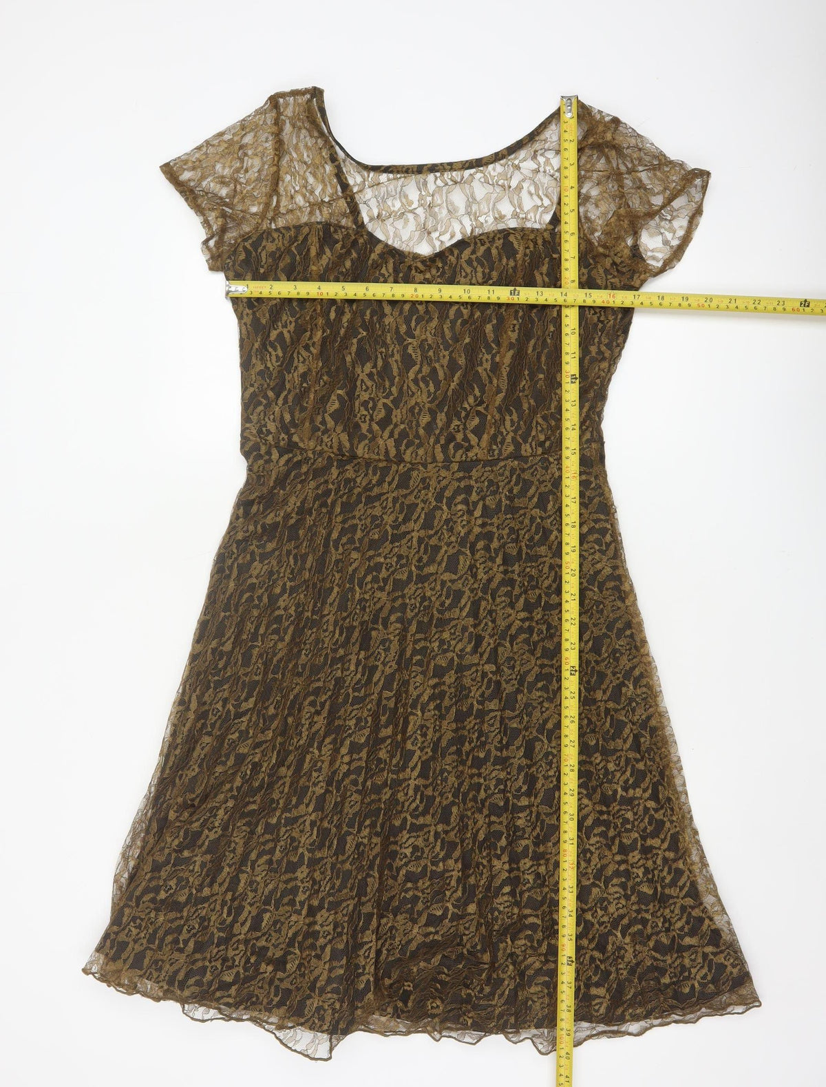 Lorrene Women Brown Lace Fit & Flare Knee Length Dress UK 12