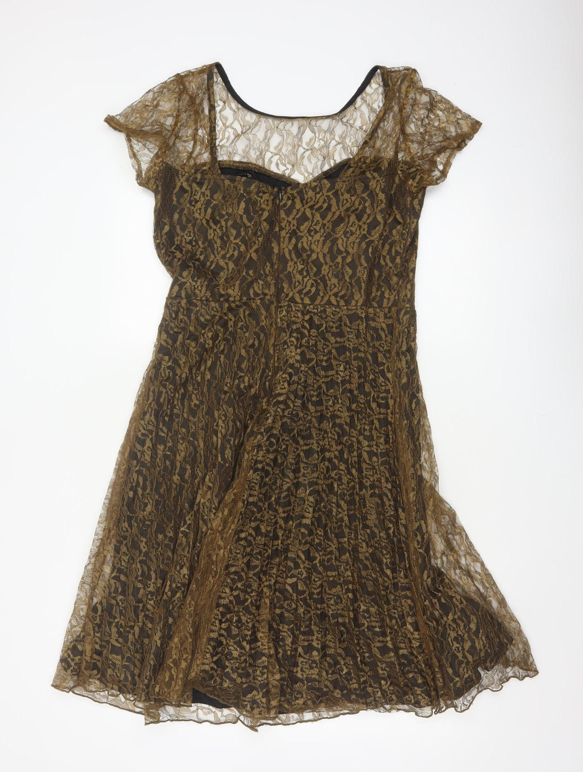 Lorrene Women Brown Lace Fit & Flare Knee Length Dress UK 12