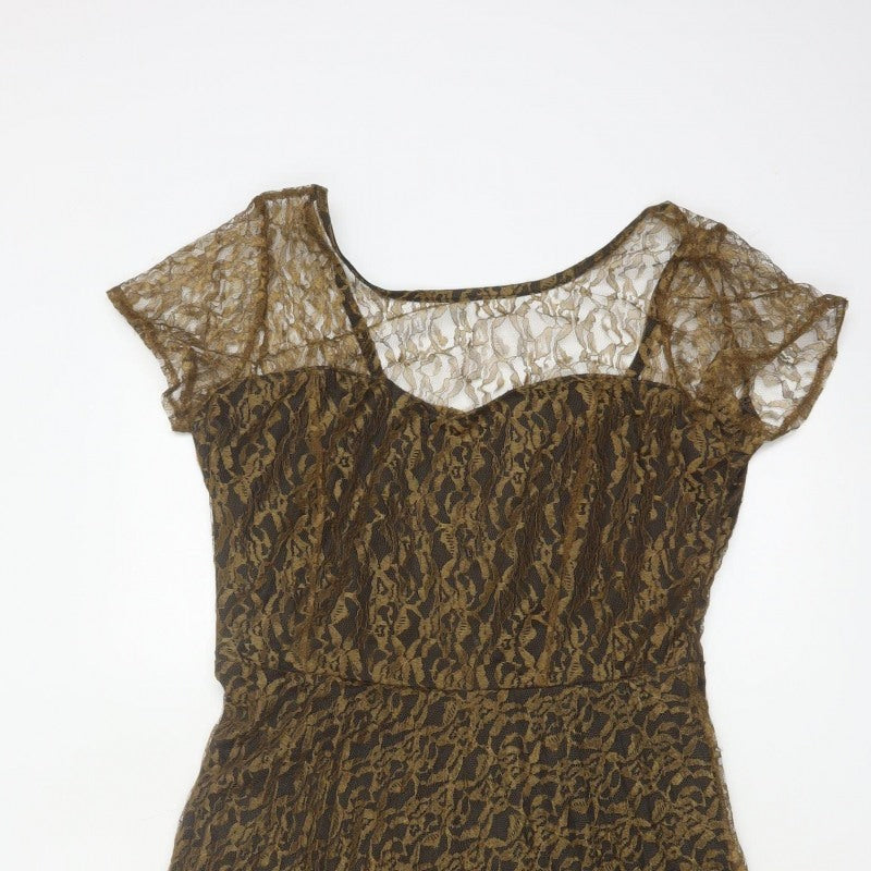 Lorrene Women Brown Lace Fit & Flare Knee Length Dress UK 12