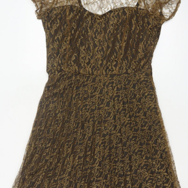 Lorrene Women Brown Lace Fit & Flare Knee Length Dress UK 12