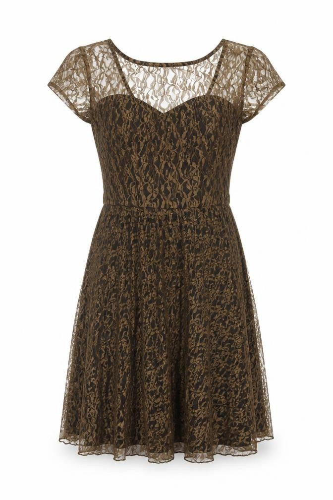 Lorrene Women Brown Lace Fit & Flare Knee Length Dress UK 12