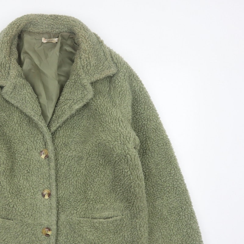 Damart Women’s Green Size 16 Teddy Fleece Short Overcoat Buttoned