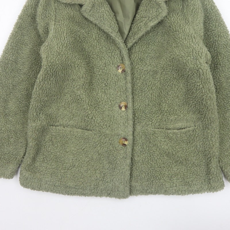 Damart Women’s Green Size 16 Teddy Fleece Short Overcoat Buttoned