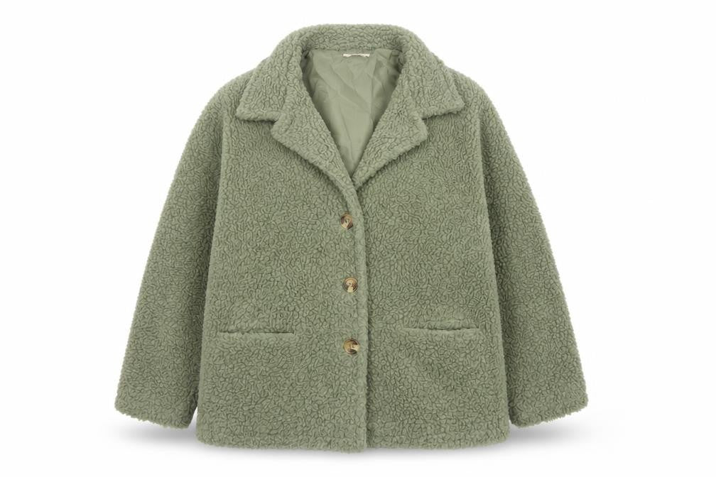 Damart Women’s Green Size 16 Teddy Fleece Short Overcoat Buttoned