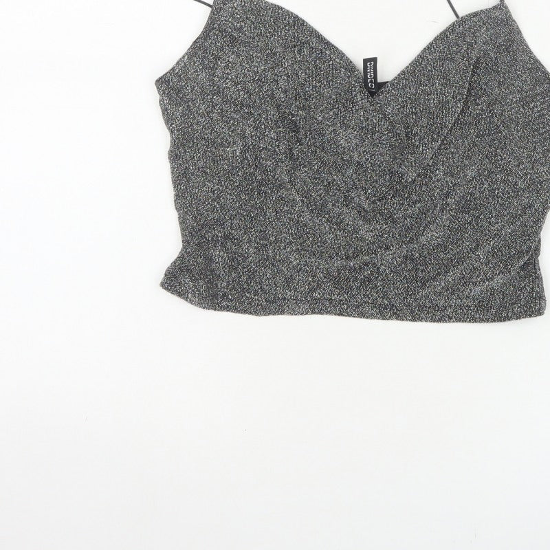 H&M Divided Women Silver Glitter Camisole Tank Top M V-Neck