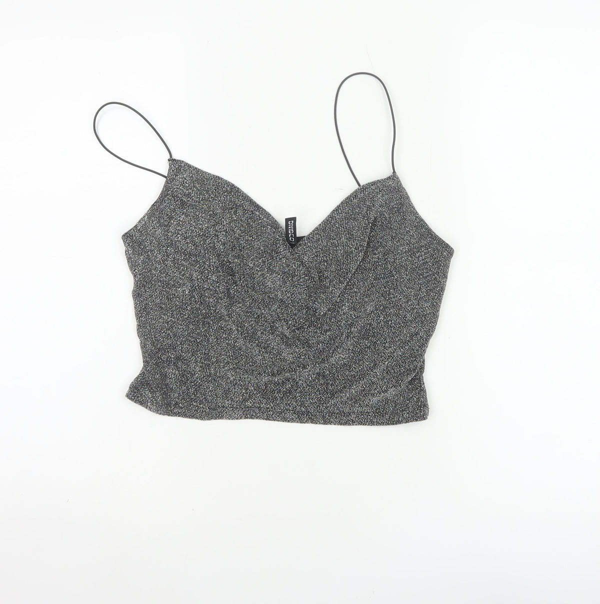 H&M Divided Women Silver Glitter Camisole Tank Top M V-Neck
