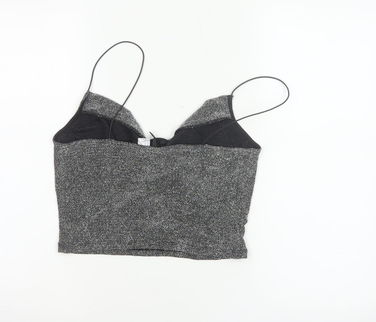 H&M Divided Women Silver Glitter Camisole Tank Top M V-Neck
