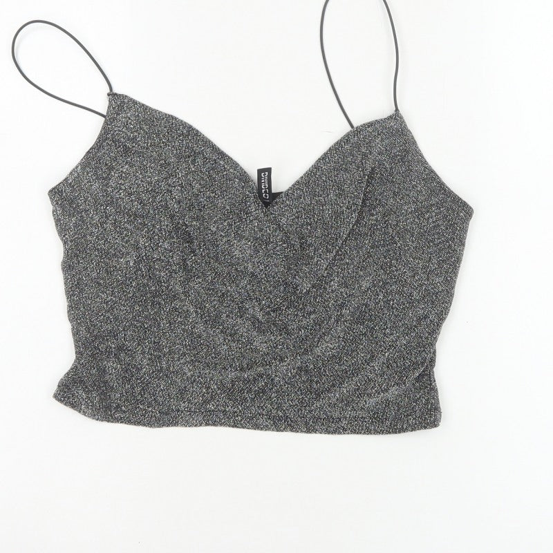 H&M Divided Women Silver Glitter Camisole Tank Top M V-Neck