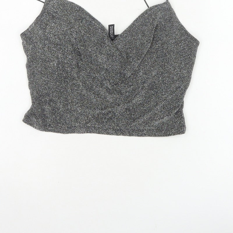 H&M Divided Women Silver Glitter Camisole Tank Top M V-Neck