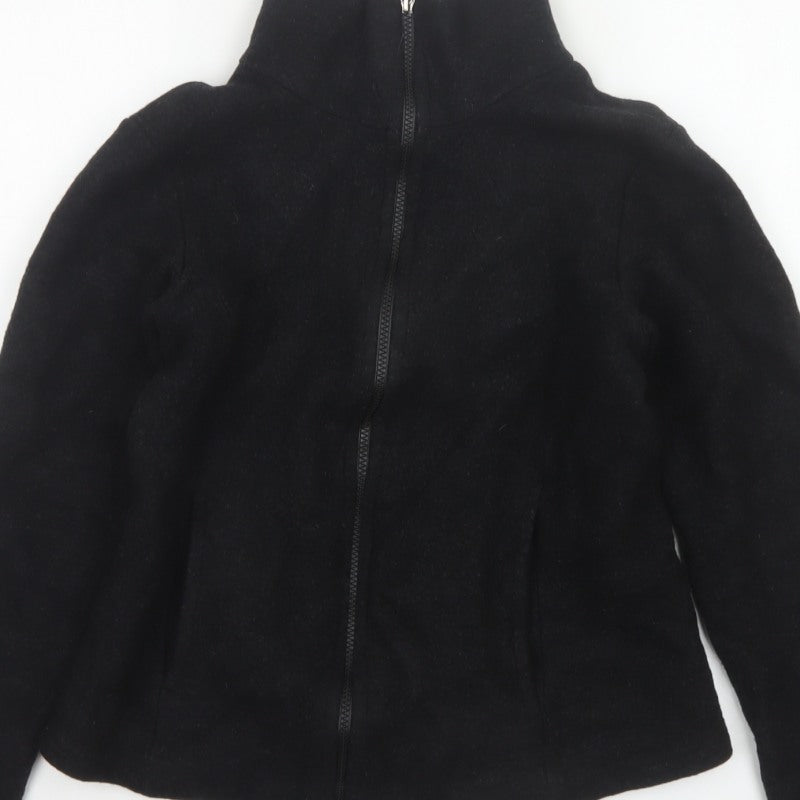 Engel Women’s Black Wool Fleece Zip Jacket UK 8 Short Outdoor