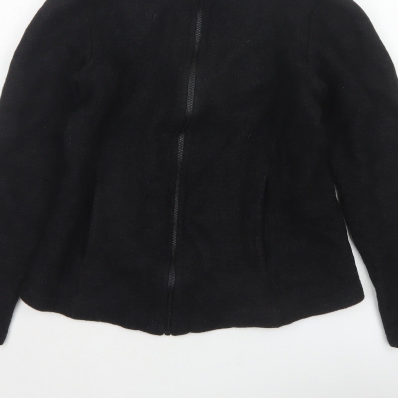 Engel Women’s Black Wool Fleece Zip Jacket UK 8 Short Outdoor
