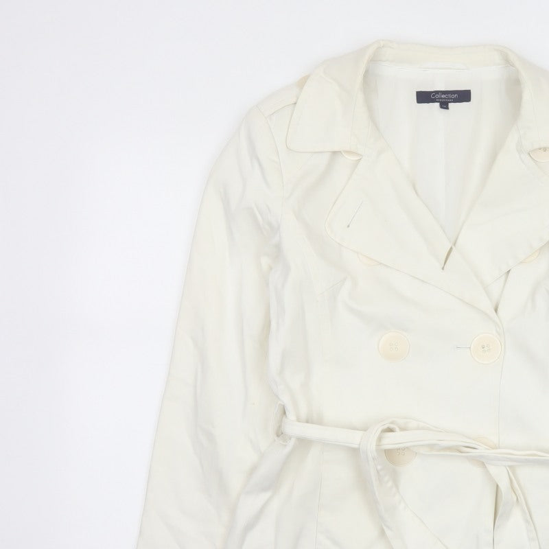 Debenhams Women Ivory Size 10 Belted Cotton Trench Coat